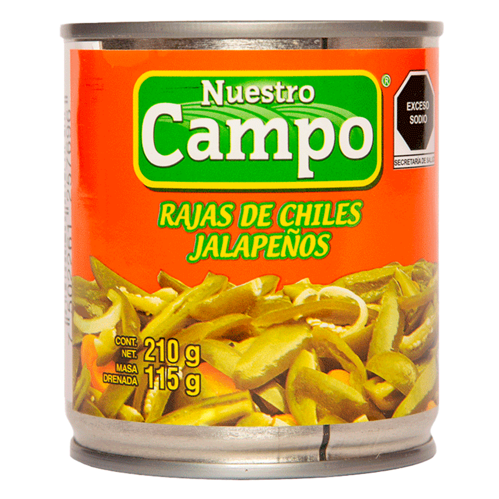 Chiles en Rajas Verdes Nuestro Campo 210 gr