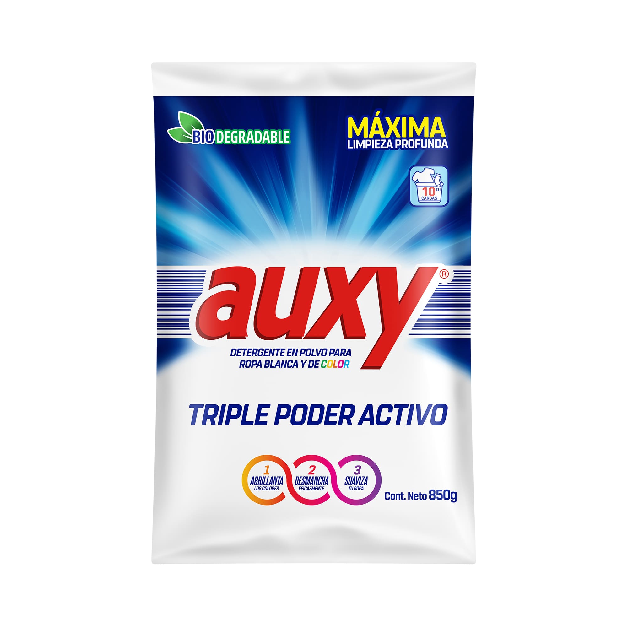 Detergente para ropa blanca y de color Auxy (850g)