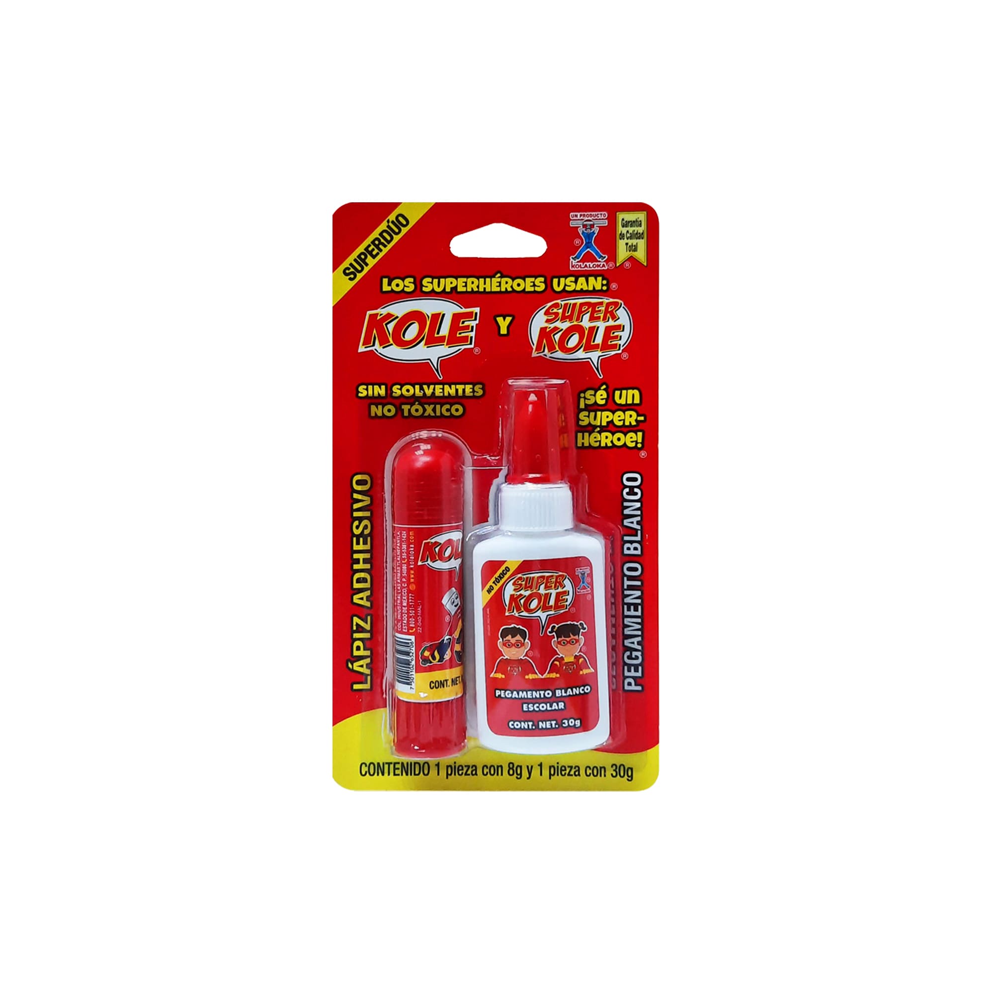 Lápiz adhesivo y pegamento blanco 8g 2 pzas Kole
