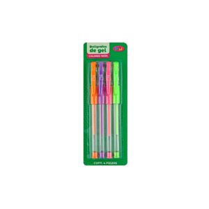 Bolígrafo de gel 4 pzas colores neón