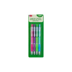 Juego de 4 plumas retractiles de colores punto fino Blist